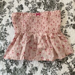 coquette pink floral flower print pattern ribbon bow tube top — size medium